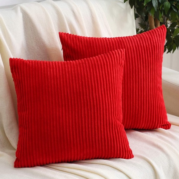 Luxury HomeElegant Red Soft Velvet Striped Corduroy Throw Pillow
